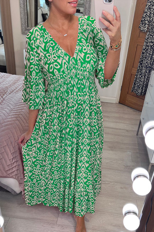 🔥 Wyprzedaż 🧡 Boho Casual Sukienka z Długim Rękawem i Dekoltem w Serek