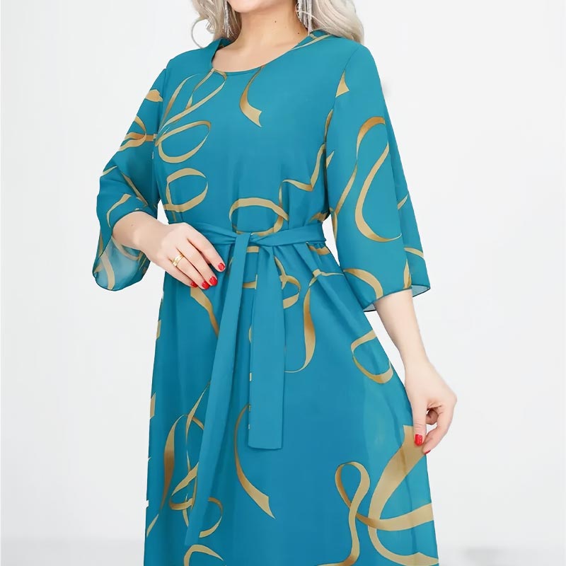 🌸2025🌸Elegancka luźna sukienka midi z marszczonymi rękawami