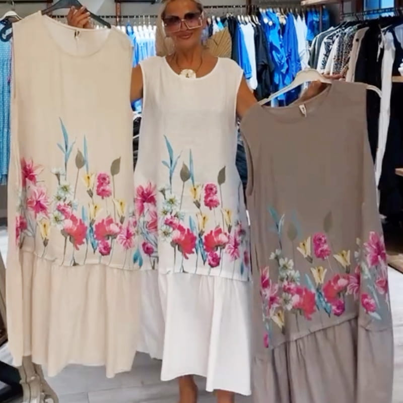🌸Damska luźna sukienka bez rękawów z okrągłym dekoltem w kwiaty