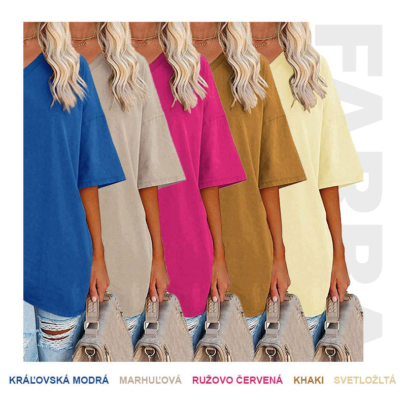 Damski, swobodny t-shirt z dekoltem v-neck