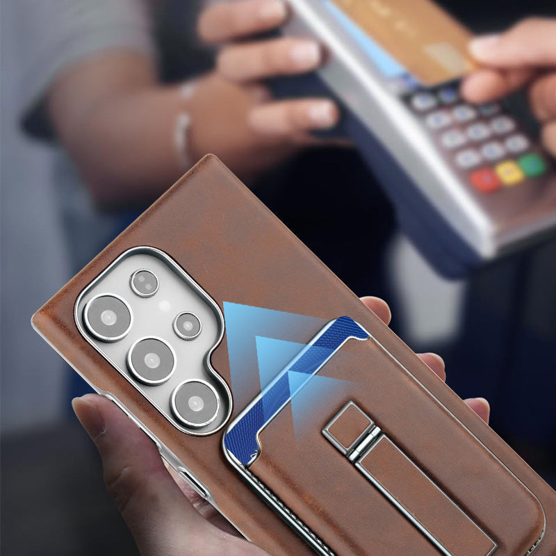 Samsung S23-S25 Oryginalne skórzane etui na telefon Magnetyczne etui na karty + Ukryta podstawka