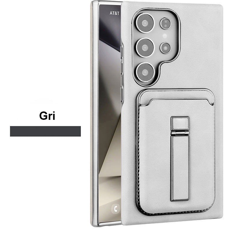 Samsung S23-S25 Oryginalne skórzane etui na telefon Magnetyczne etui na karty + Ukryta podstawka