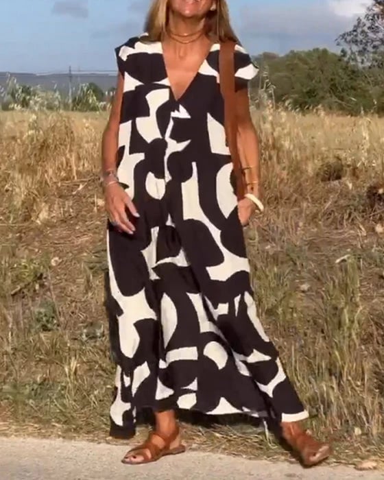 💕Sukienka z nadrukiem z dekoltem w szpic👗