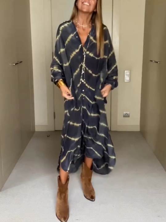 Sukienka Boho Stripe z długim rękawem