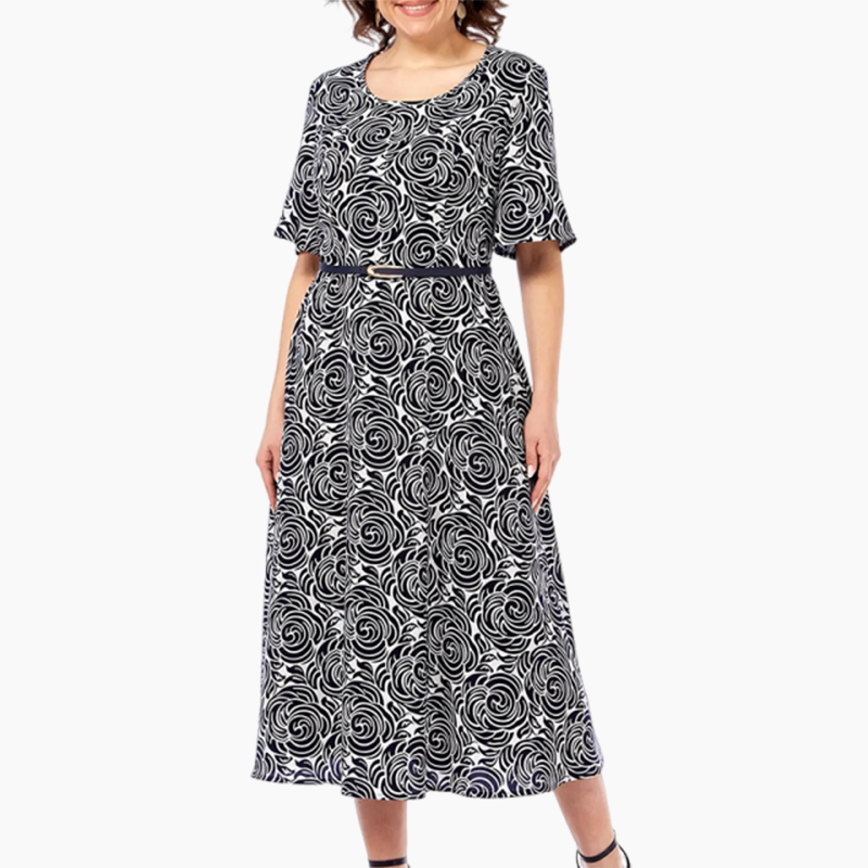 Elegancka drukowana sukienka maxi z paskiem