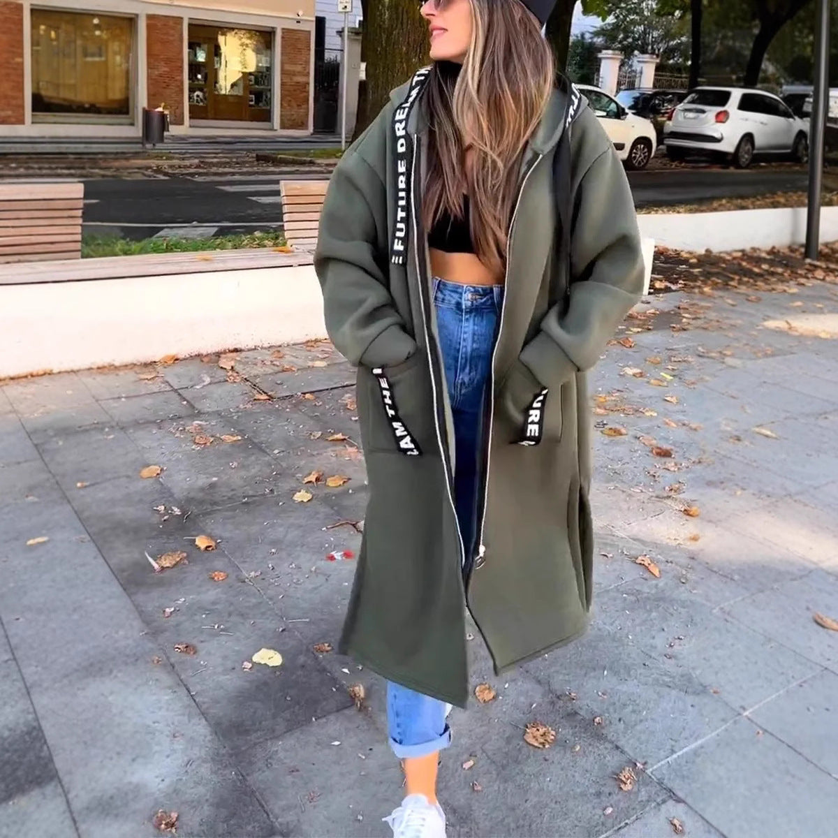 🍂Długa bluza damska z kapturem