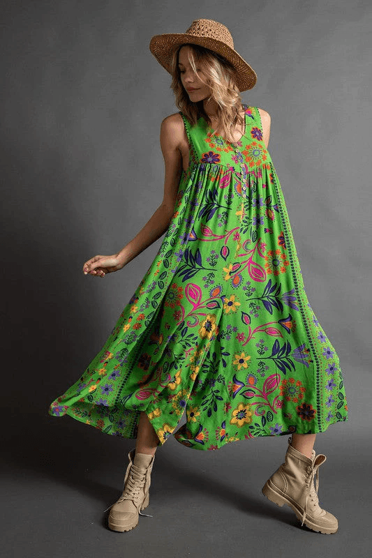 【M-4XL】💟Luźny kombinezon bez rękawów w kwiaty w stylu vintage