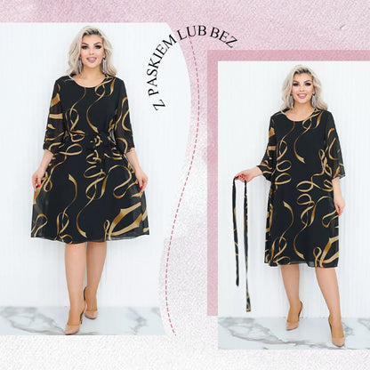 2025🌸Elegancka luźna sukienka midi z marszczonymi rękawami