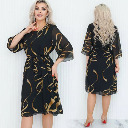 2025🌸Elegancka luźna sukienka midi z marszczonymi rękawami