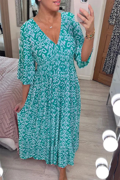 🔥 Wyprzedaż 🧡 Boho Casual Sukienka z Długim Rękawem i Dekoltem w Serek