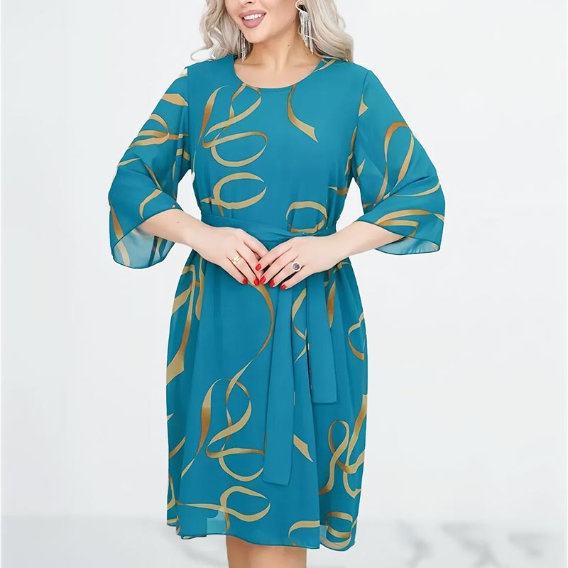 🌸2025🌸Elegancka luźna sukienka midi z marszczonymi rękawami