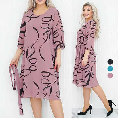 🌸2025🌸Elegancka luźna sukienka midi z marszczonymi rękawami