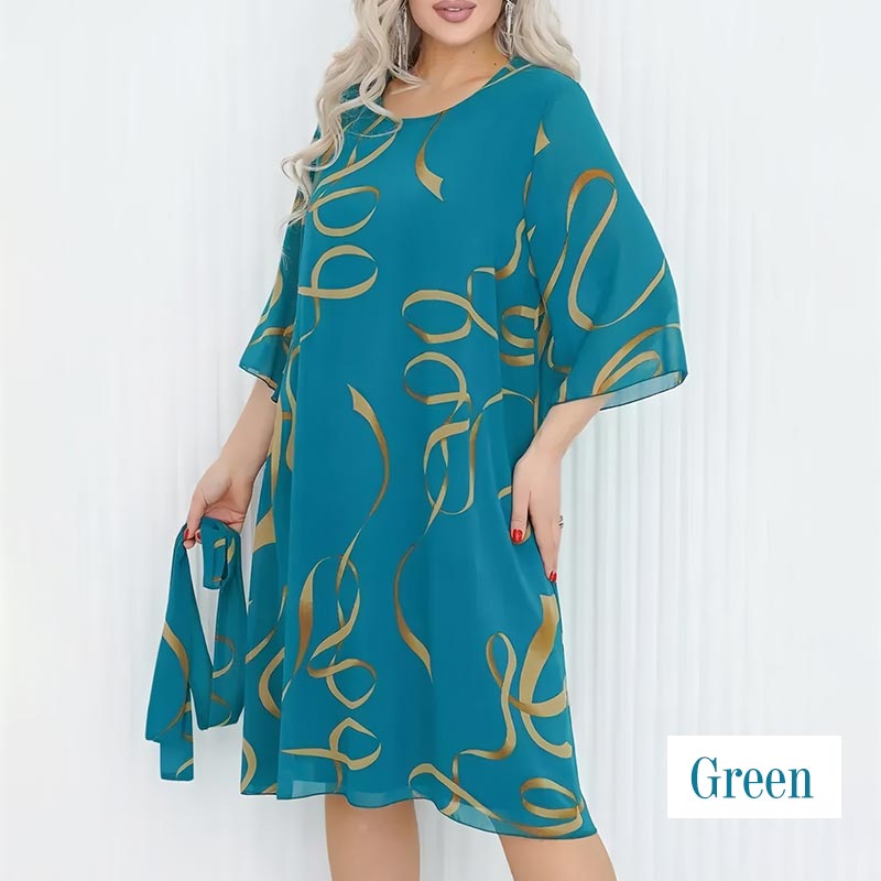 🌸2025🌸Elegancka luźna sukienka midi z marszczonymi rękawami