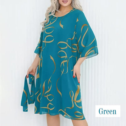 🌸2025🌸Elegancka luźna sukienka midi z marszczonymi rękawami