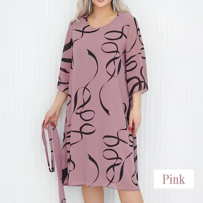 🌸2025🌸Elegancka luźna sukienka midi z marszczonymi rękawami