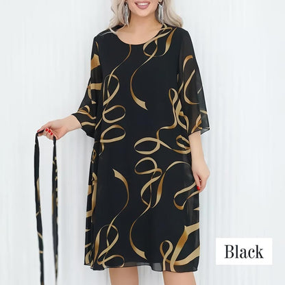 🌸2025🌸Elegancka luźna sukienka midi z marszczonymi rękawami