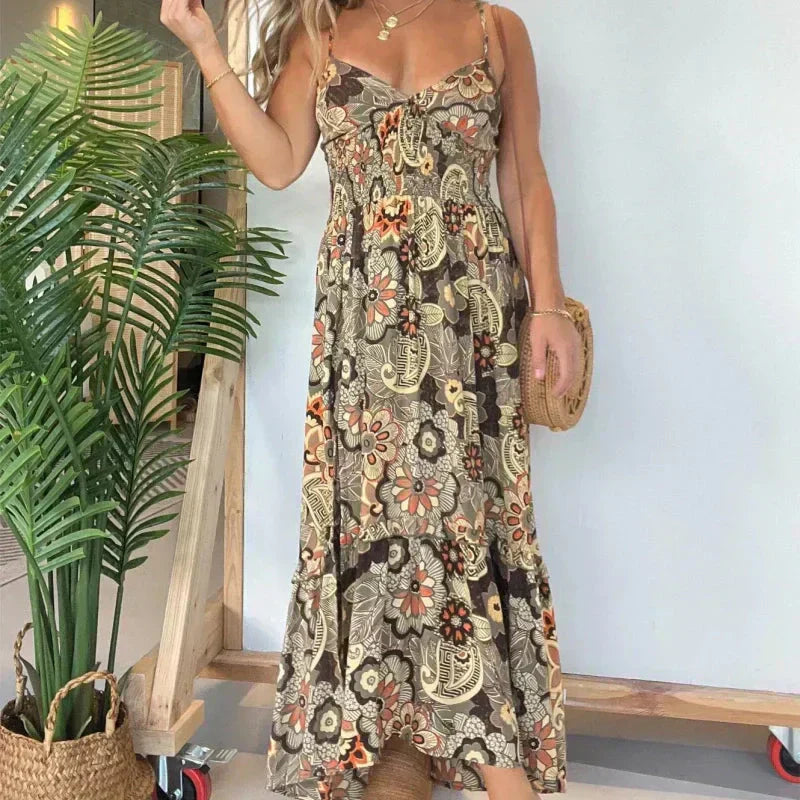 💕Oferta ograniczona czasowo 39% ZNIŻKI 💕 Seksowna damska długa sukienka z kwiatowym nadrukiem na ramiączkach