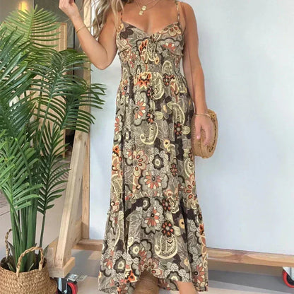 💕Oferta ograniczona czasowo 39% ZNIŻKI 💕 Seksowna damska długa sukienka z kwiatowym nadrukiem na ramiączkach