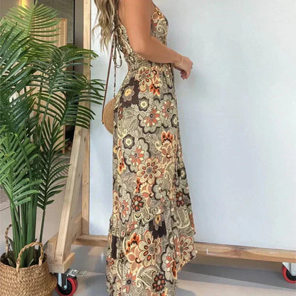 💕Oferta ograniczona czasowo 39% ZNIŻKI 💕 Seksowna damska długa sukienka z kwiatowym nadrukiem na ramiączkach