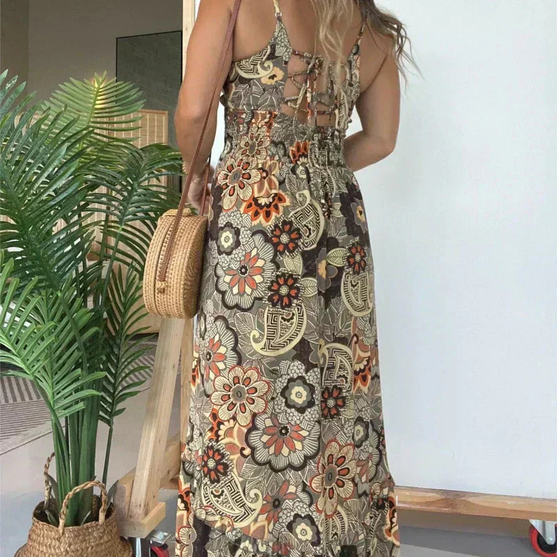 💕Oferta ograniczona czasowo 39% ZNIŻKI 💕 Seksowna damska długa sukienka z kwiatowym nadrukiem na ramiączkach