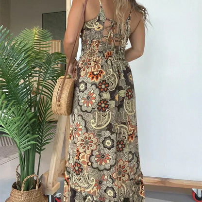💕Oferta ograniczona czasowo 39% ZNIŻKI 💕 Seksowna damska długa sukienka z kwiatowym nadrukiem na ramiączkach