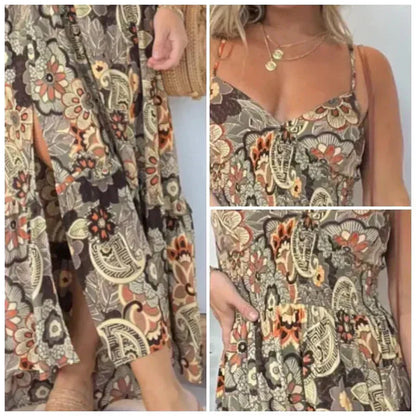 💕Oferta ograniczona czasowo 39% ZNIŻKI 💕 Seksowna damska długa sukienka z kwiatowym nadrukiem na ramiączkach
