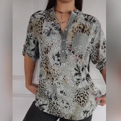 🔥👔Damska koszula z nadrukiem na pół guzika