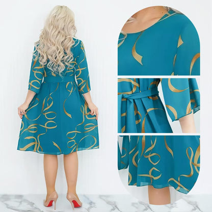 🌷Elegancka luźna sukienka midi z marszczonymi rękawami