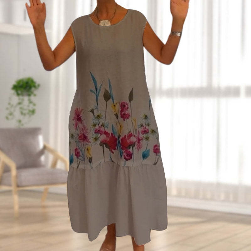 🌸Damska luźna sukienka bez rękawów z okrągłym dekoltem w kwiaty