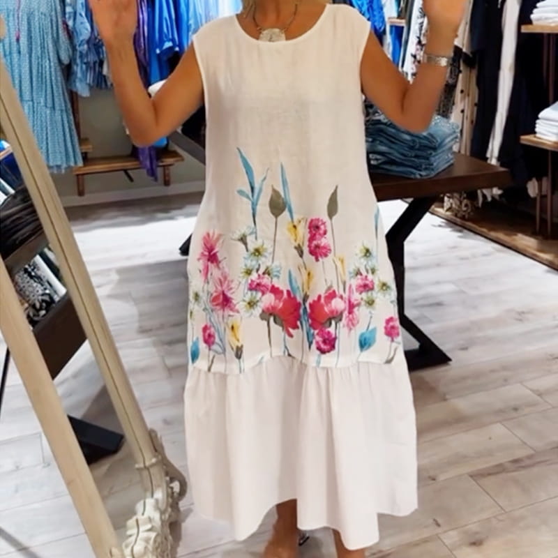 🌸Damska luźna sukienka bez rękawów z okrągłym dekoltem w kwiaty