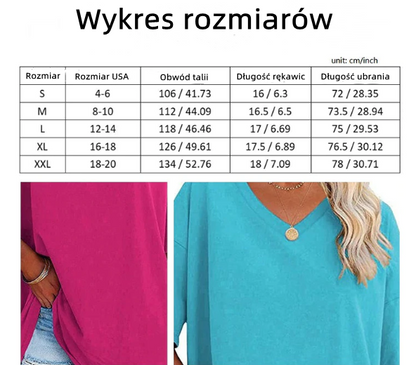 Damski, swobodny t-shirt z dekoltem v-neck