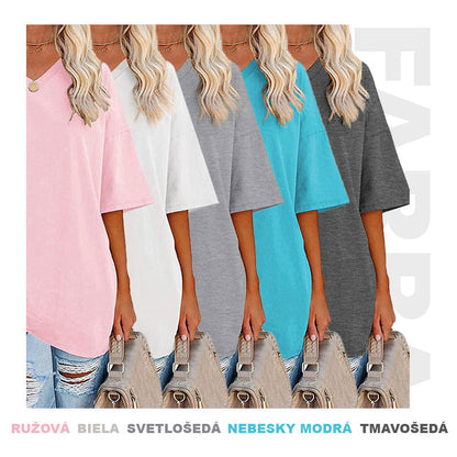 Damski, swobodny t-shirt z dekoltem v-neck