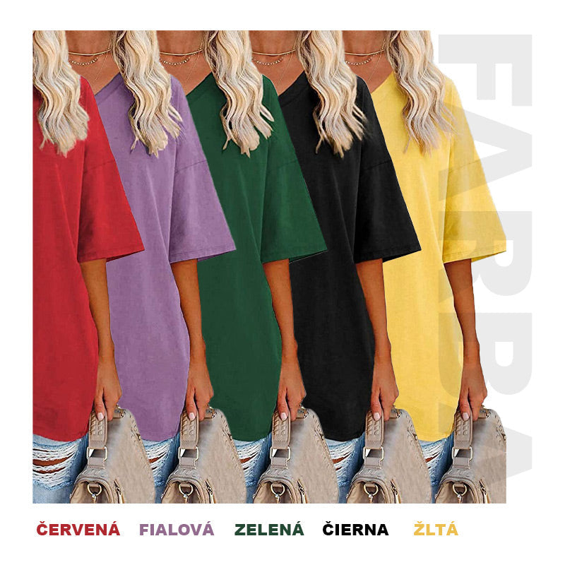 Damski, swobodny t-shirt z dekoltem v-neck