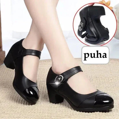 👢Skórzane czółenka Mary Jane na średnim obcasie w stylu vintage