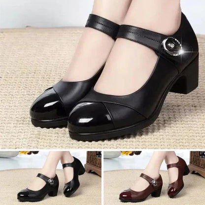 👢Skórzane czółenka Mary Jane na średnim obcasie w stylu vintage