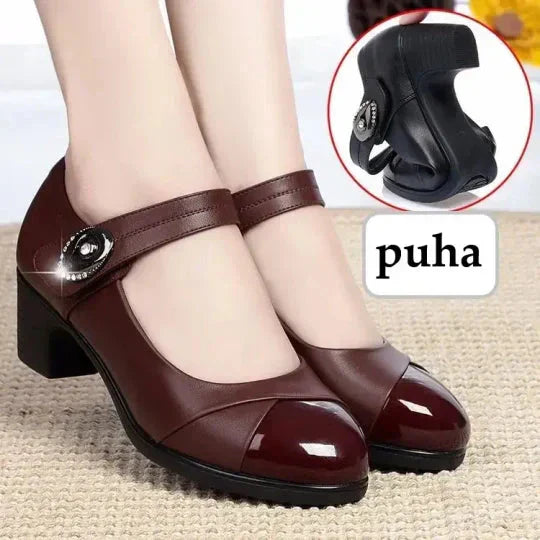 👢Skórzane czółenka Mary Jane na średnim obcasie w stylu vintage