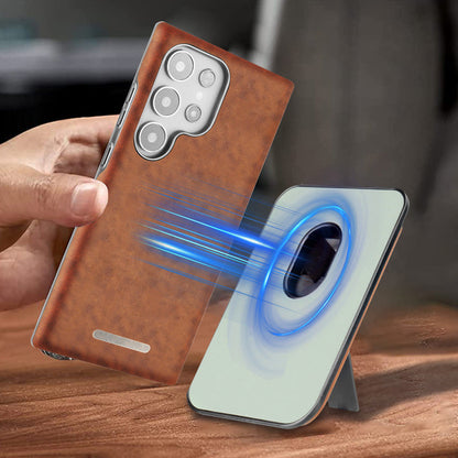 Samsung S23-S25 Oryginalne skórzane etui na telefon Magnetyczne etui na karty + Ukryta podstawka