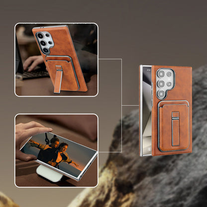Samsung S23-S25 Oryginalne skórzane etui na telefon Magnetyczne etui na karty + Ukryta podstawka