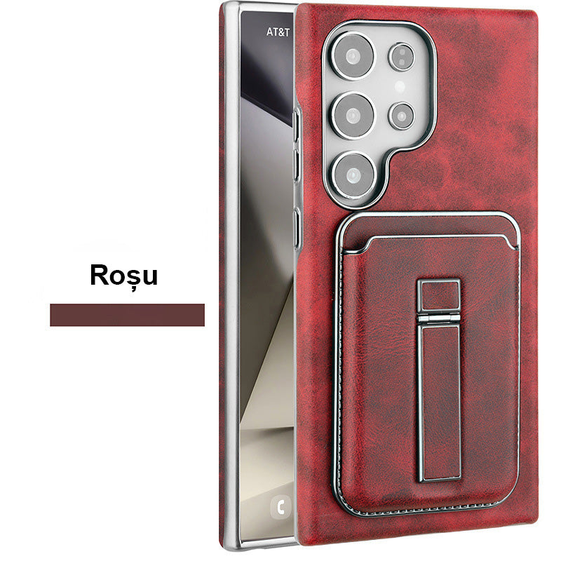 Samsung S23-S25 Oryginalne skórzane etui na telefon Magnetyczne etui na karty + Ukryta podstawka