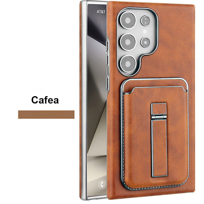 Samsung S23-S25 Oryginalne skórzane etui na telefon Magnetyczne etui na karty + Ukryta podstawka
