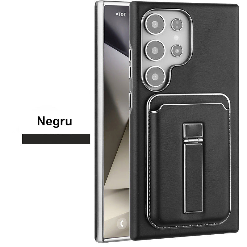 Samsung S23-S25 Oryginalne skórzane etui na telefon Magnetyczne etui na karty + Ukryta podstawka