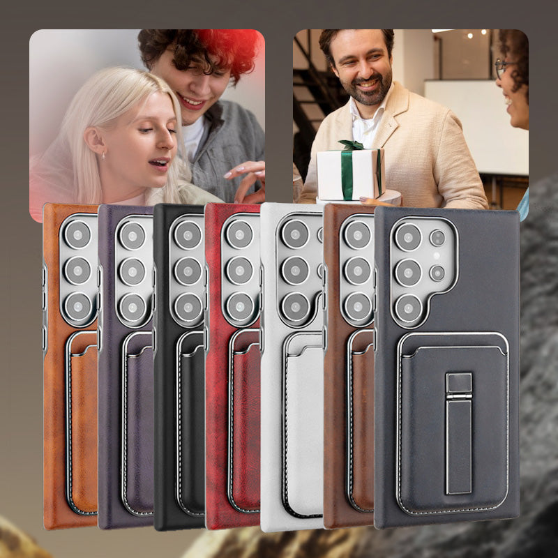 Samsung S23-S25 Oryginalne skórzane etui na telefon Magnetyczne etui na karty + Ukryta podstawka
