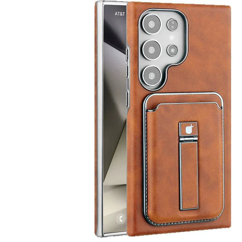 Samsung S23-S25 Oryginalne skórzane etui na telefon Magnetyczne etui na karty + Ukryta podstawka