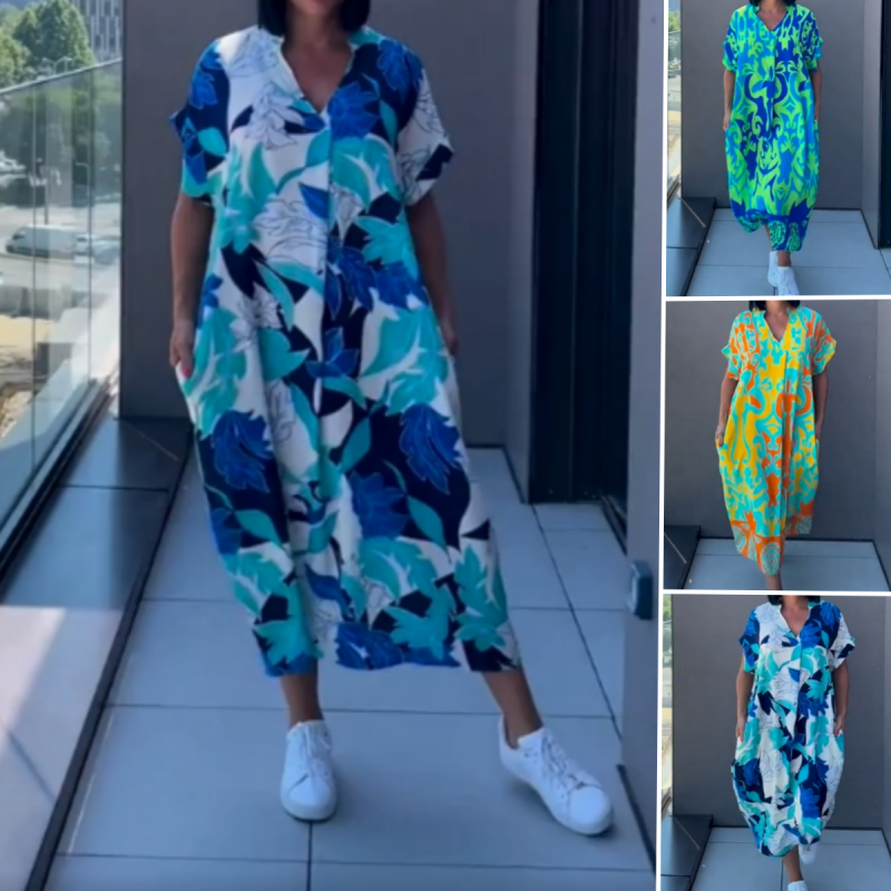 🌿Elegancka sukienka damska z nadrukiem i dekoltem w serek