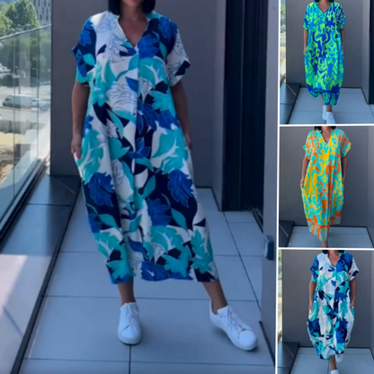 🌿Elegancka sukienka damska z nadrukiem i dekoltem w serek