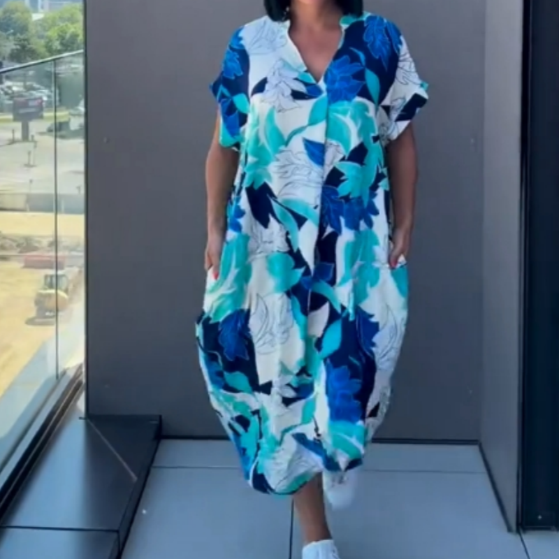 🌿Elegancka sukienka damska z nadrukiem i dekoltem w serek
