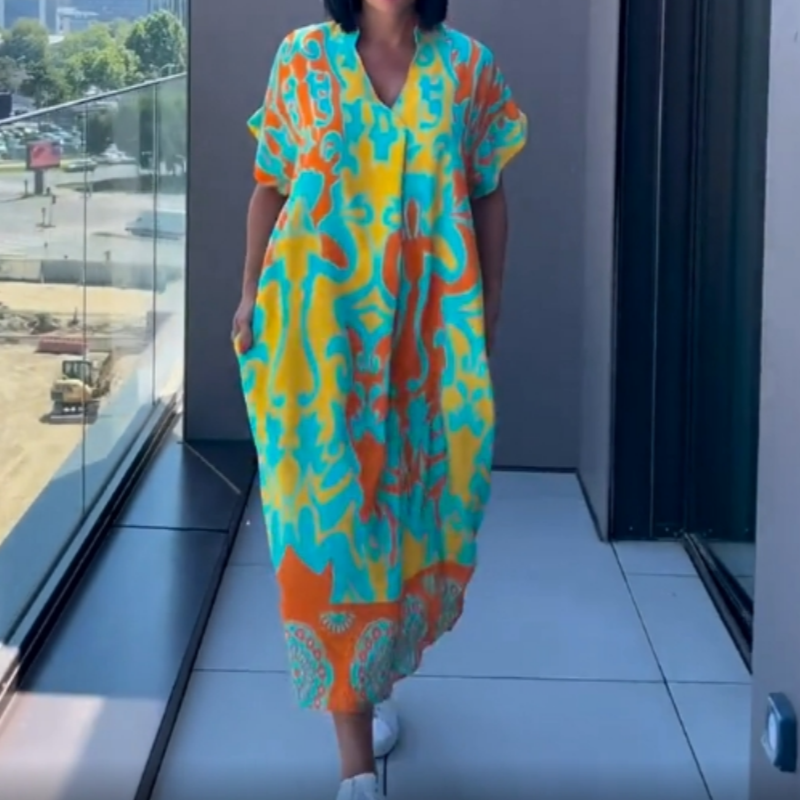 🌿Elegancka sukienka damska z nadrukiem i dekoltem w serek