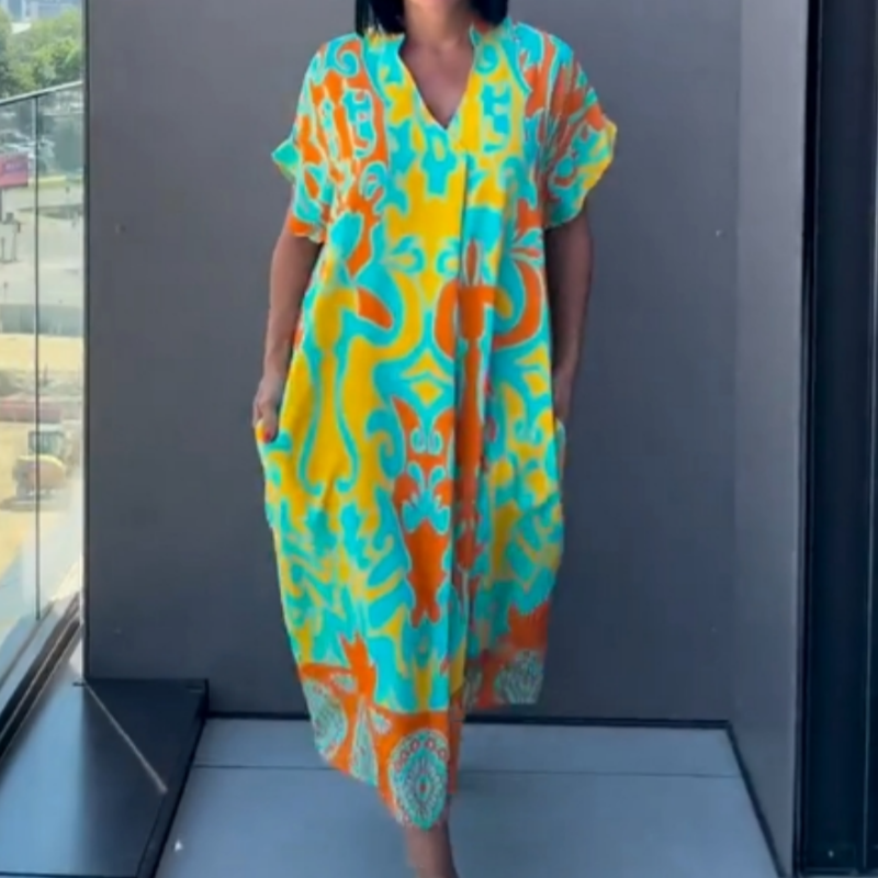🌿Elegancka sukienka damska z nadrukiem i dekoltem w serek