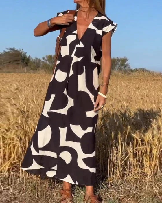 💕Sukienka z nadrukiem z dekoltem w szpic👗