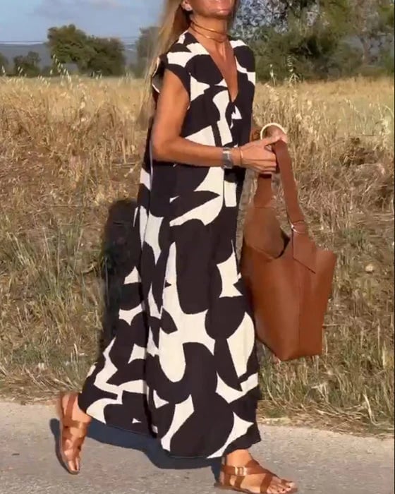 💕Sukienka z nadrukiem z dekoltem w szpic👗